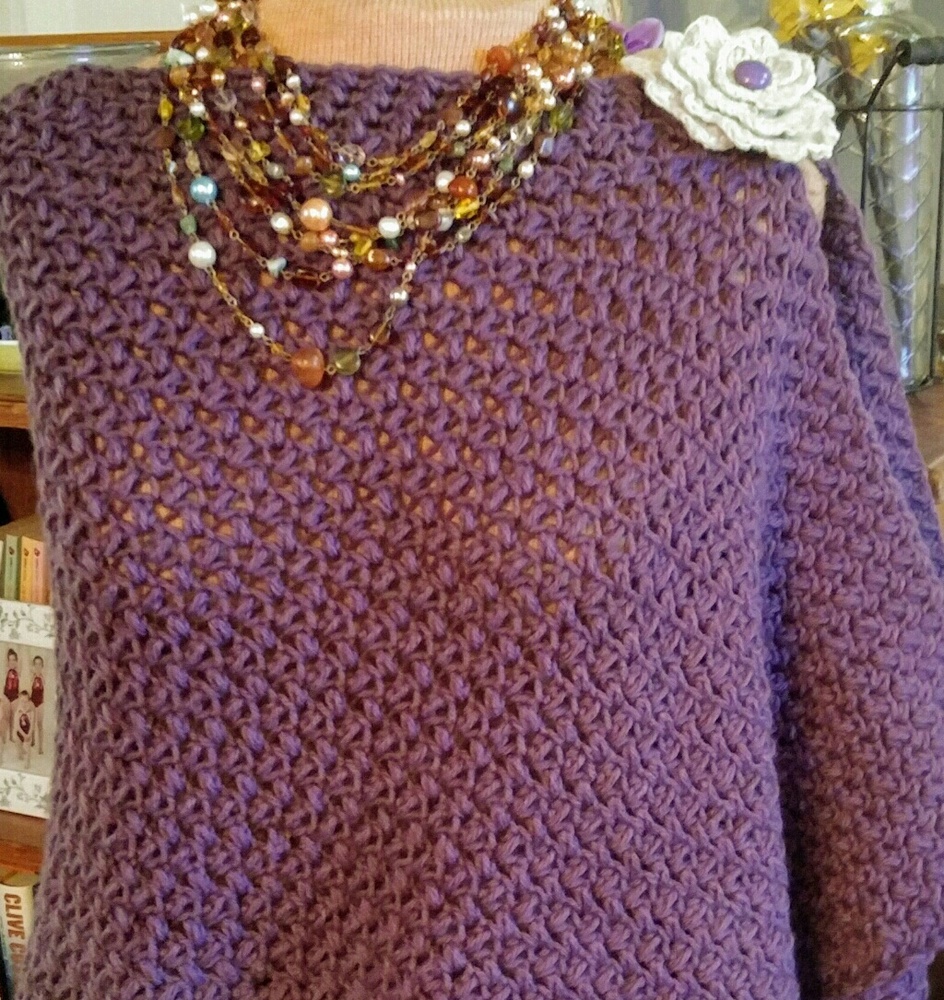 OOAK, OSFM, PONCHO WITH FLORAL BROOCH