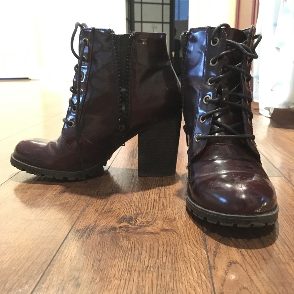 Madden Girl Heeled Combat Boots Burgundy 8.5
