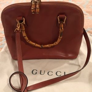 Vintage Tan Leather Gucci Handbag Bamboo Handles