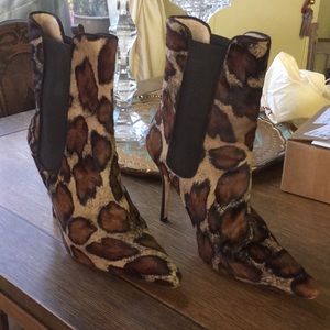 Manolo Blahnik calf hide heeled booties
