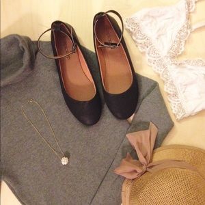Black Ankle Strap Flats