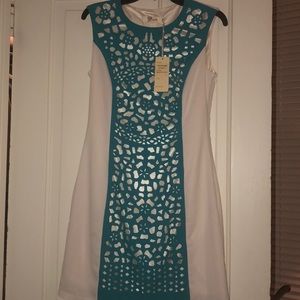 NWT- Midi dress with turquoise cut out design