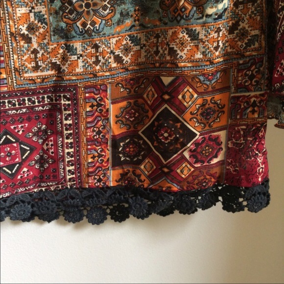 Brand New Rust Print Sheer Cropped Blouse - Picture 2 of 3