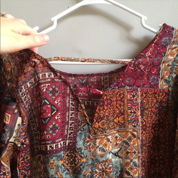 Brand New Rust Print Sheer Cropped Blouse - Picture 3 of 3