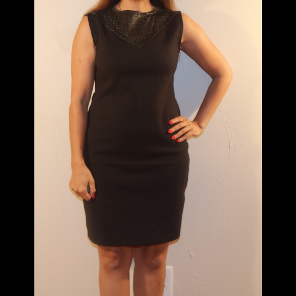 Black Dress with leather mesh neckline
