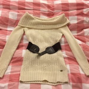 Guess Tara Off the Shoulder Belted Sweater Tunic S