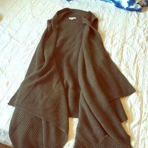 Olive Green Cascade Front Long Cardigan Vest