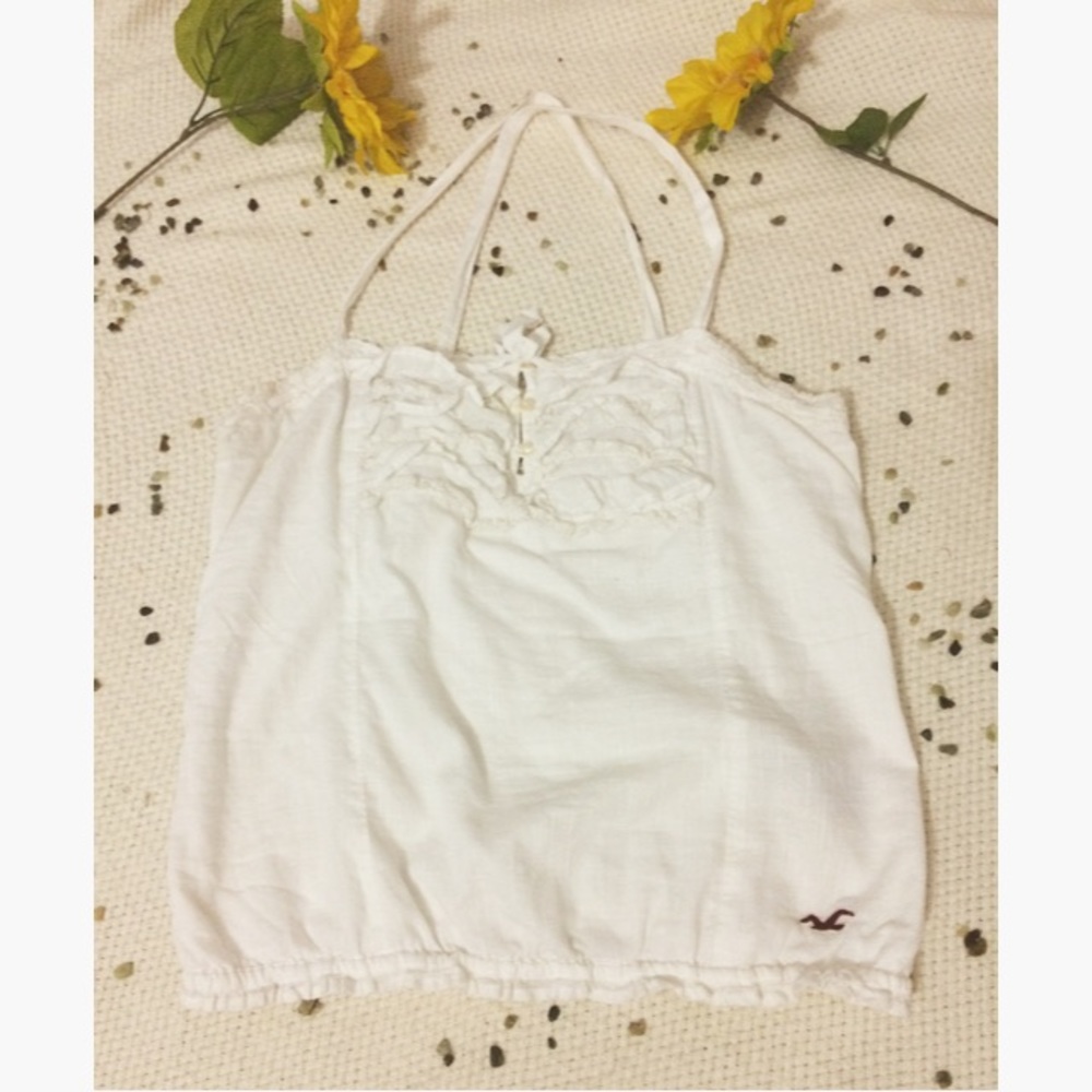 Beautiful white ruffled Hollister strapped top