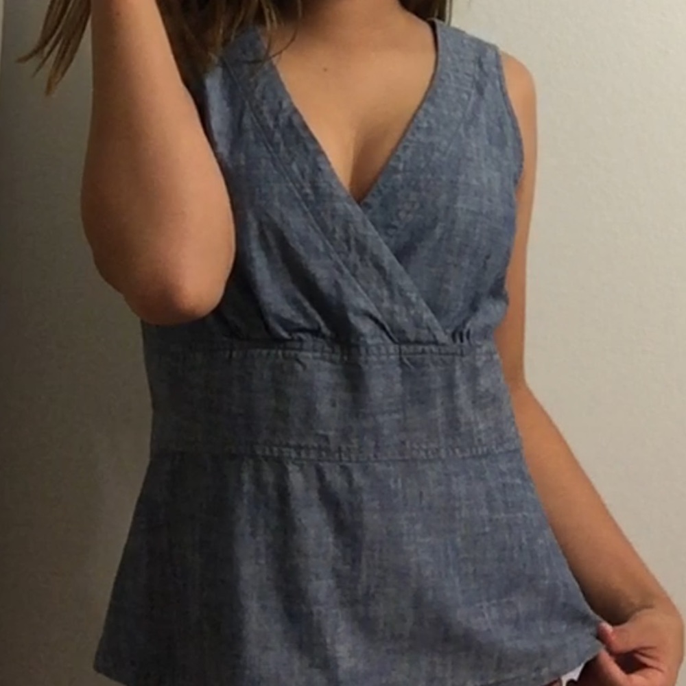 V-neck denim shirt