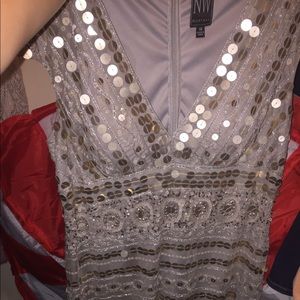 Grey/ Tan Evening Dress Short Womens Size 16