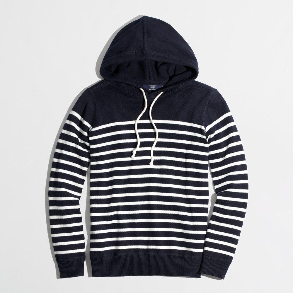 J Crew Nautical Navy/Ivory Hoodie Sweater Sz Large
