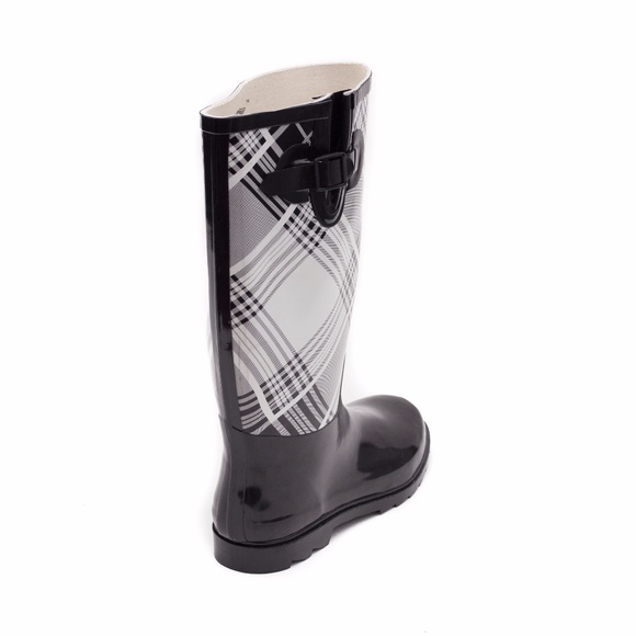 Women Tall Rain boots, #1418, Black White Plaid - Picture 3 of 4