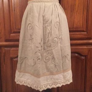 Loft Sage Green Linen Blend Embroidered Skirt