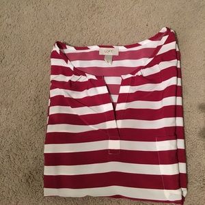 Ann Taylor Loft cranberry red striped blouse