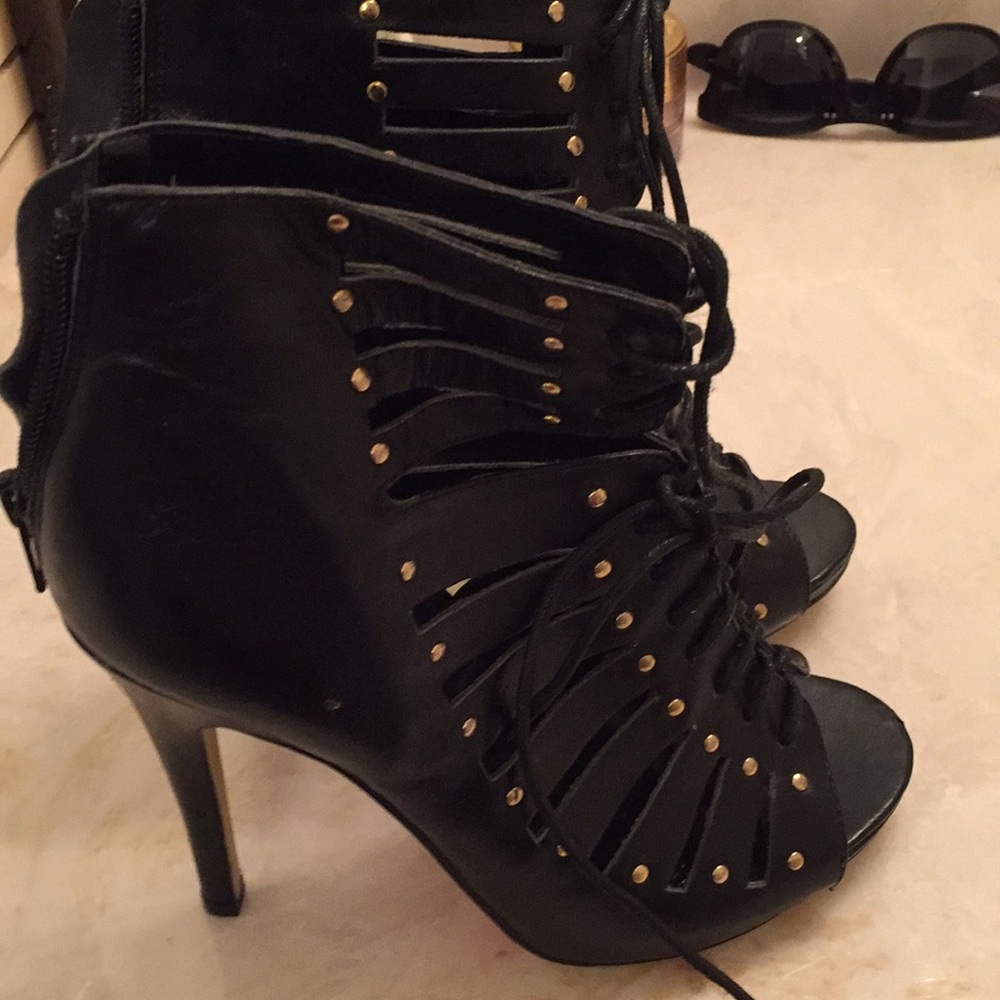 Studded Black Peep Toe Stiletto Boots!