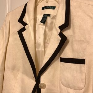 Ralph Lauren Ivory blazer with brown piping-sz 10