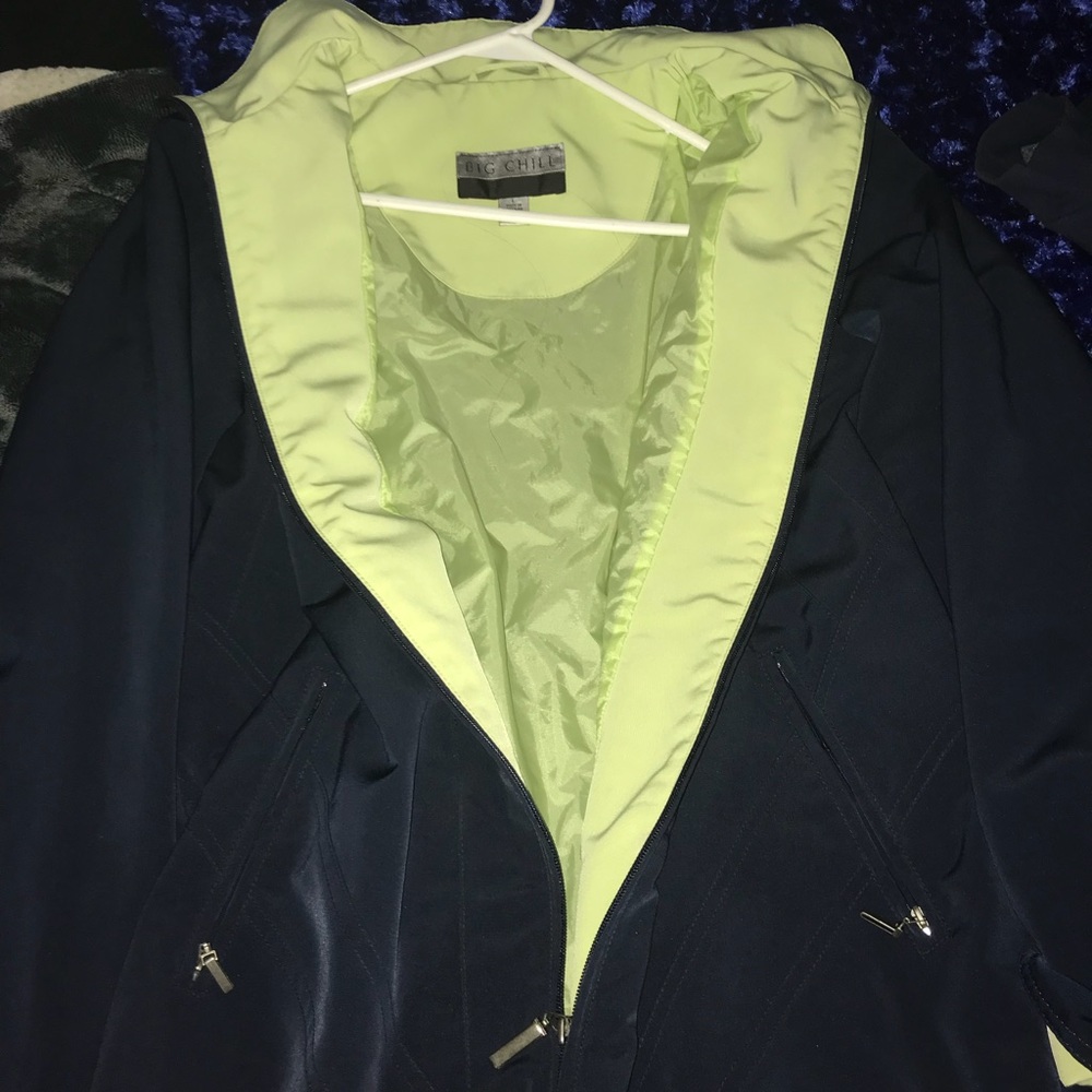 very comfortable blue and green rain jacket coat!