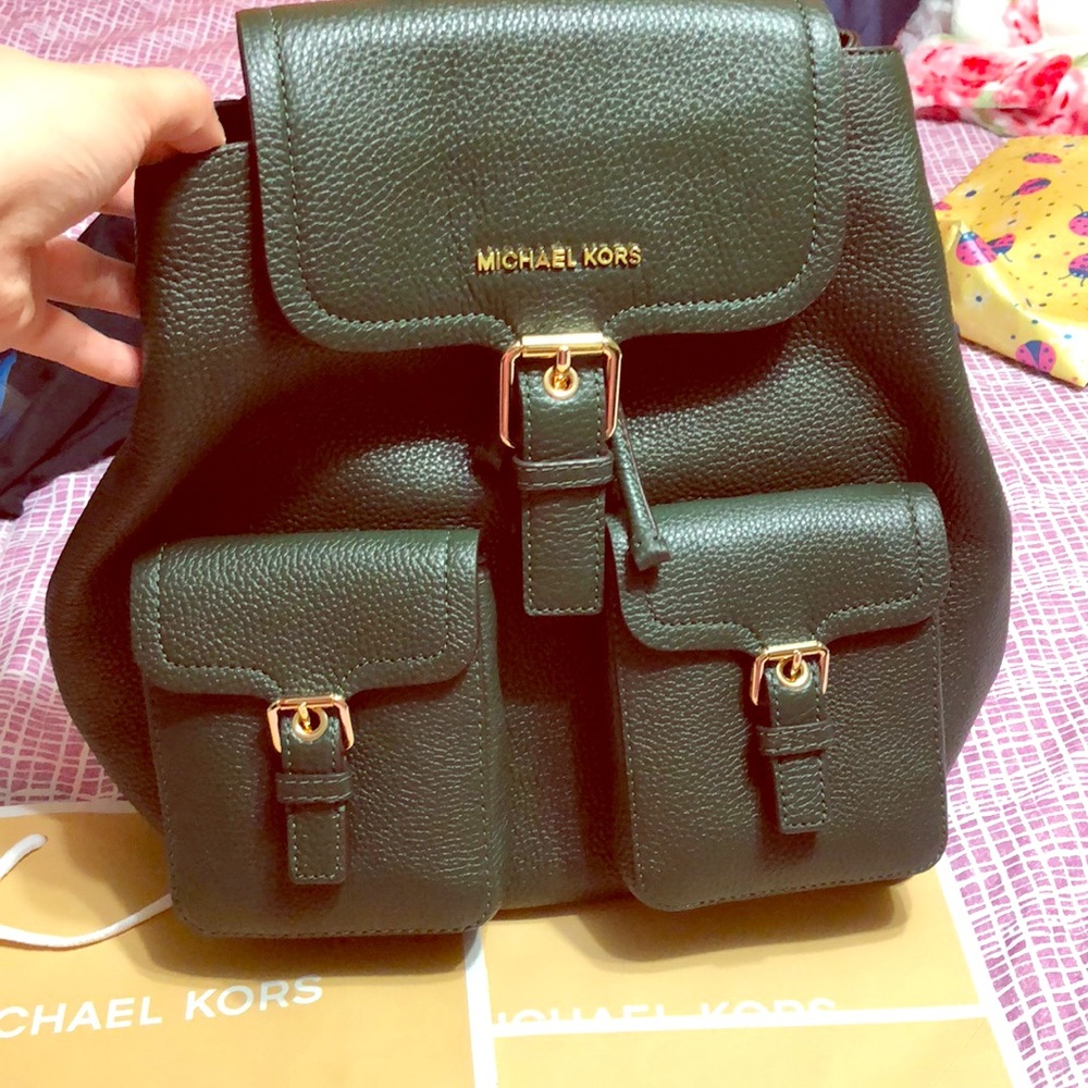 Michael kors moss green leather backpack
