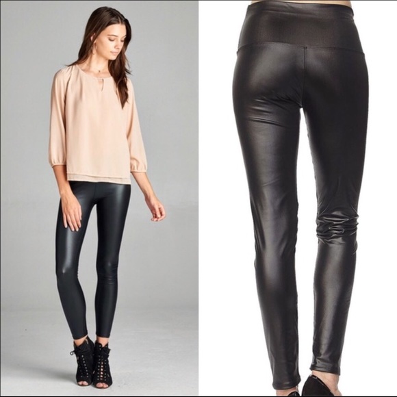 ONLY 1 LEFT!! Black Vegan Leather Leggings - Picture 2 of 4