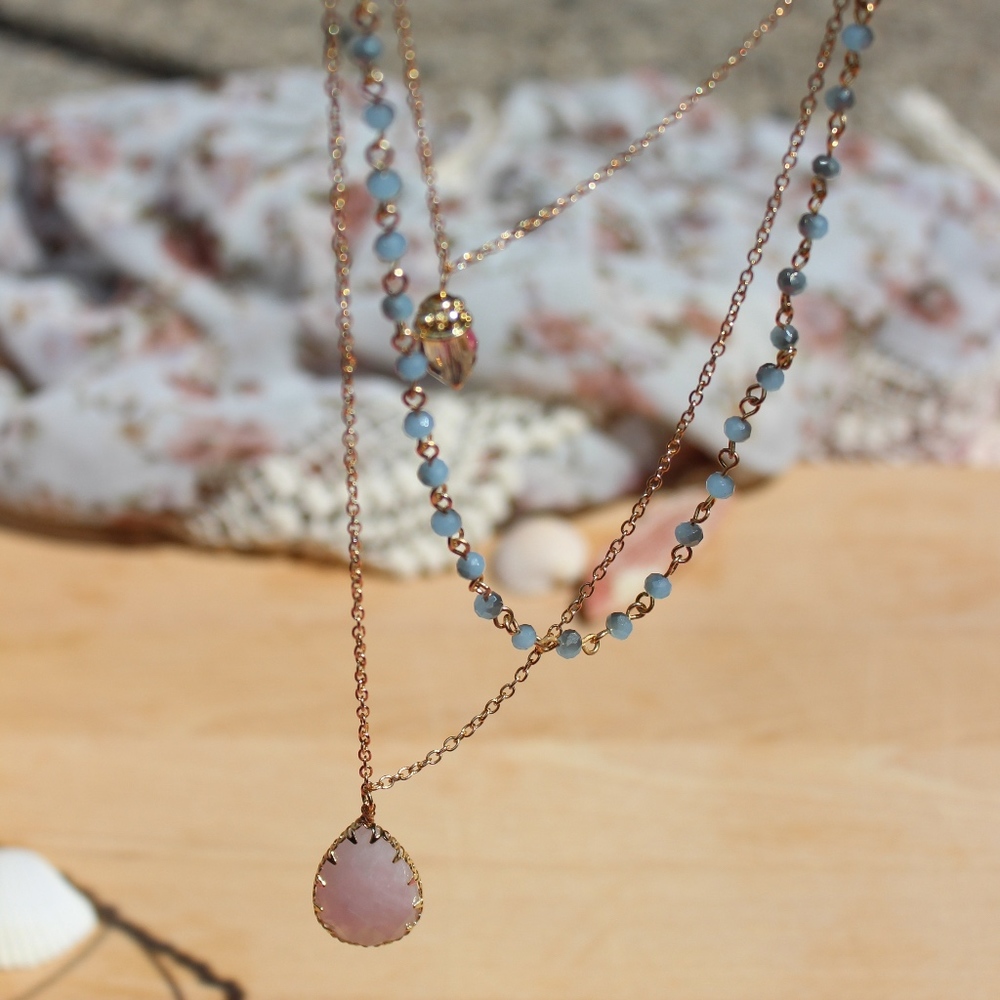 Rose Quartz & Crystal Layered Necklace - Picture 2 of 5