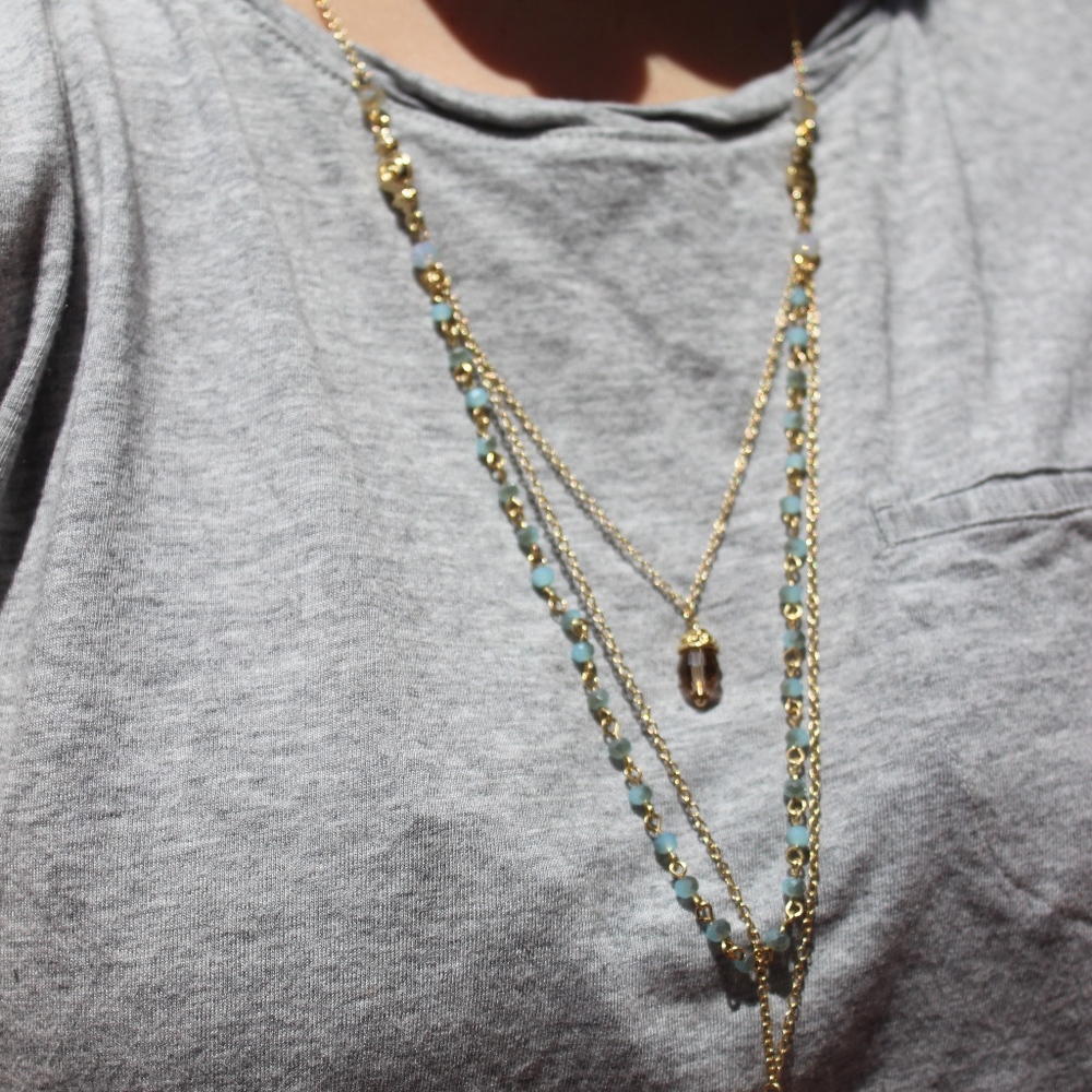 Rose Quartz & Crystal Layered Necklace - Picture 3 of 5