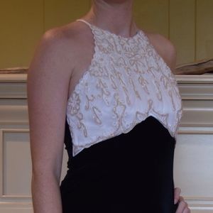 Black velvet with white bead detail Formal Dress