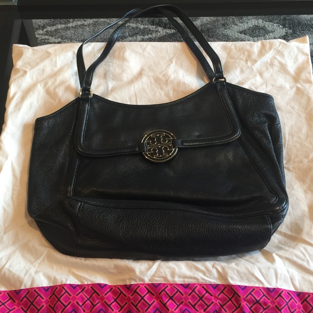 Tory Burch black pebbled leather hobo bag