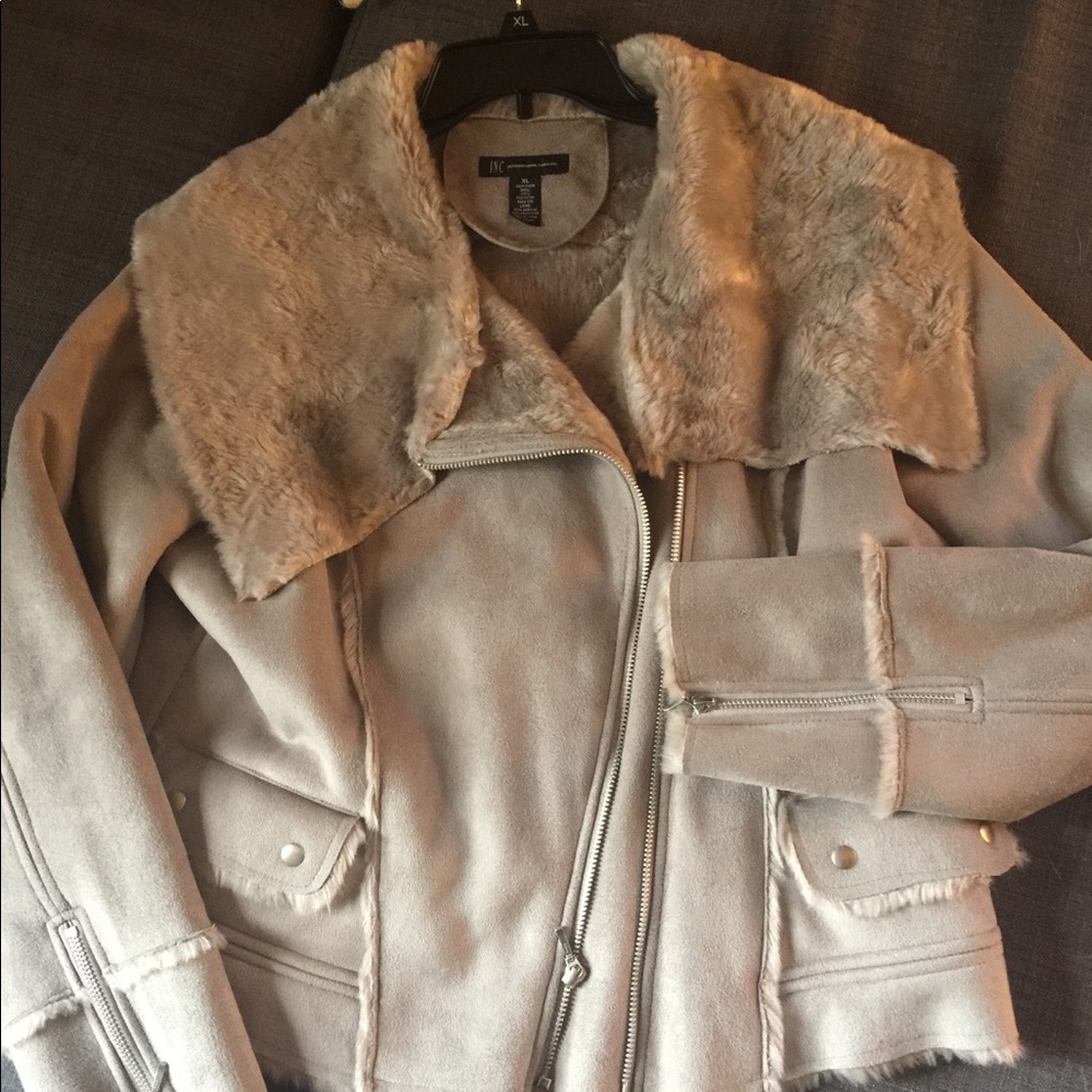 INC International Concepts Gray Suede/Fur Jacket