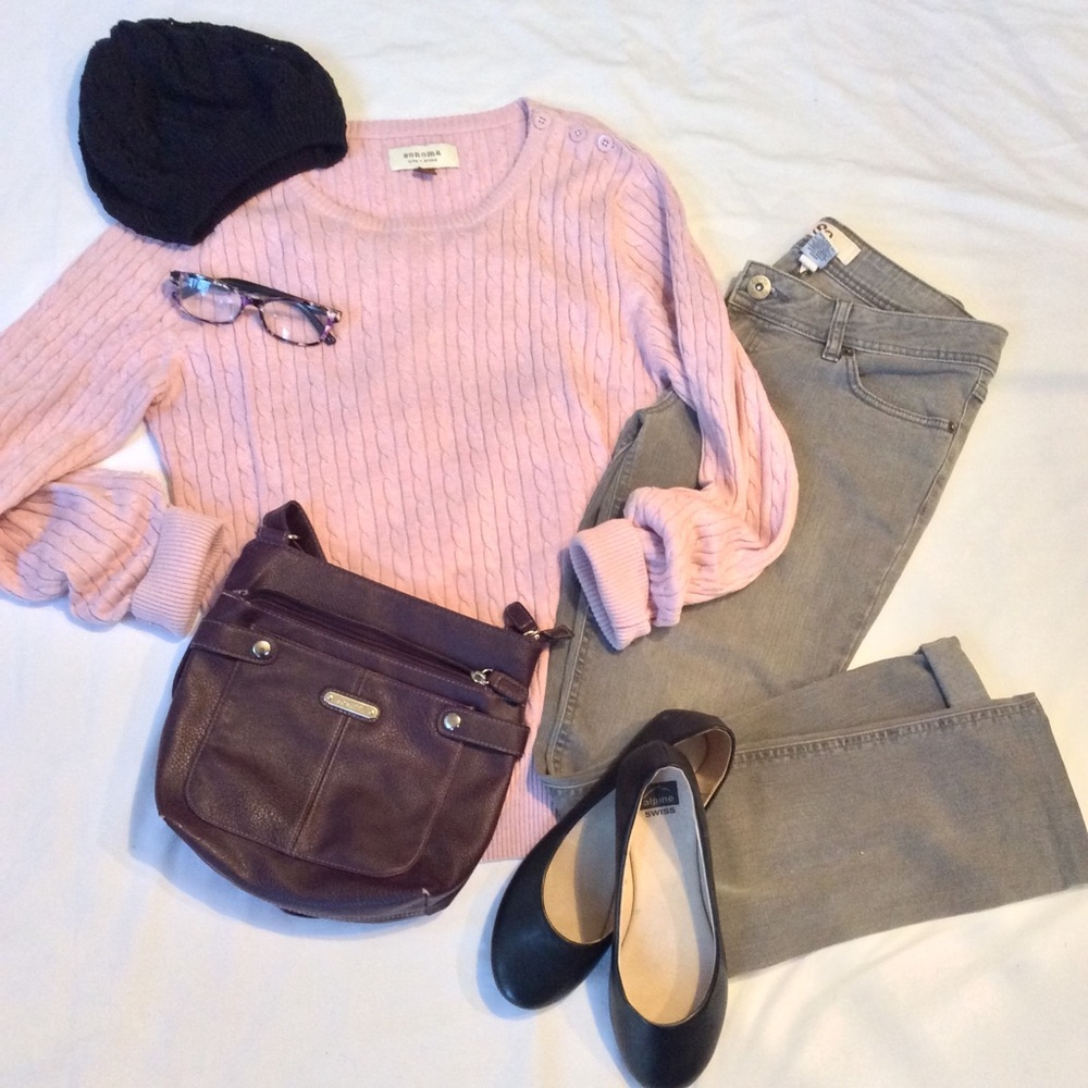 Women's Pink Cable Knit Sweater sz L