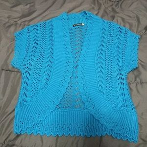 Turquoise Crochet Crop Cardigan