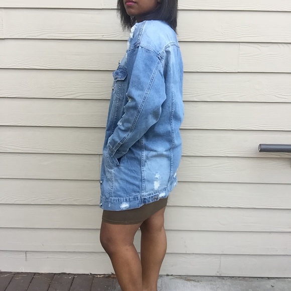 Longline Oversized Distressed Blue Jean Jacket - Picture 6 of 6