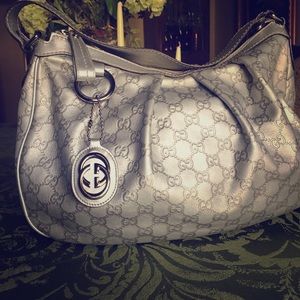 Gucci Silver Calfskin Shoulder Bag