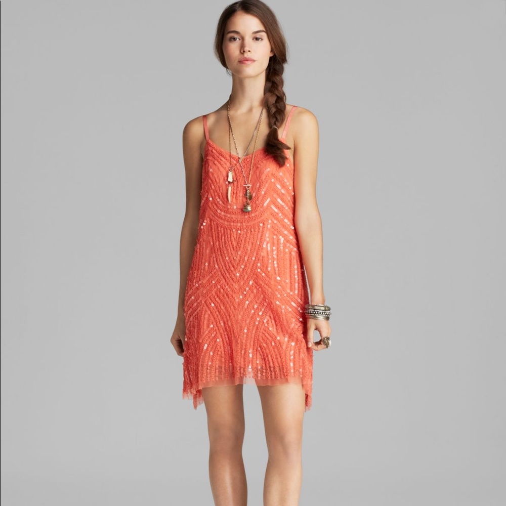 NWT Free People Coral Reef Sequined Flapper Dress