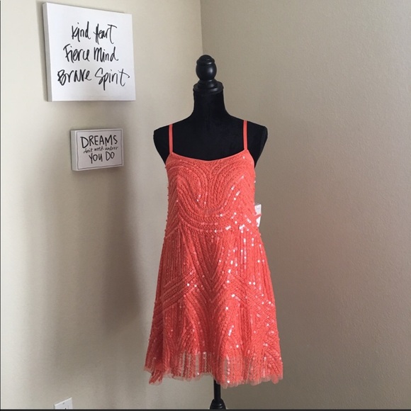 NWT Free People Coral Reef Sequined Flapper Dress - Picture 2 of 8