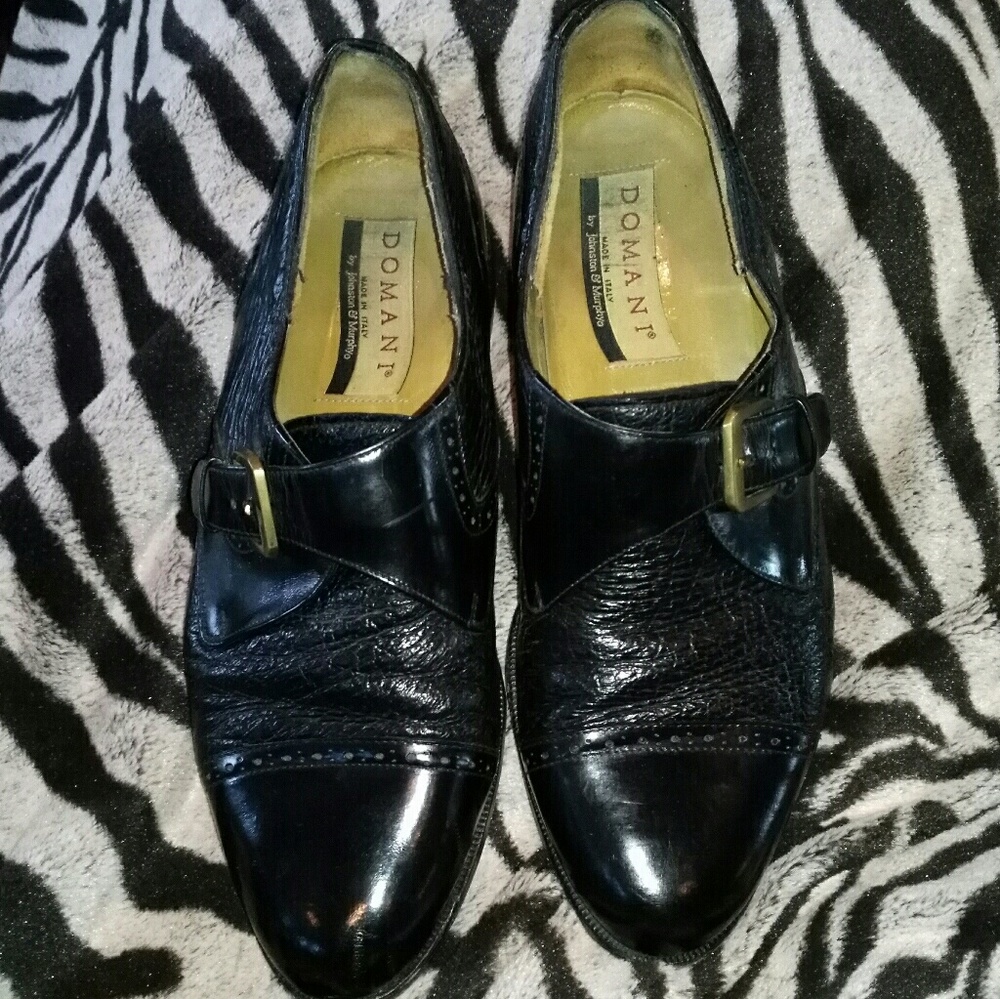 Domani black leather monk strap dress shoes