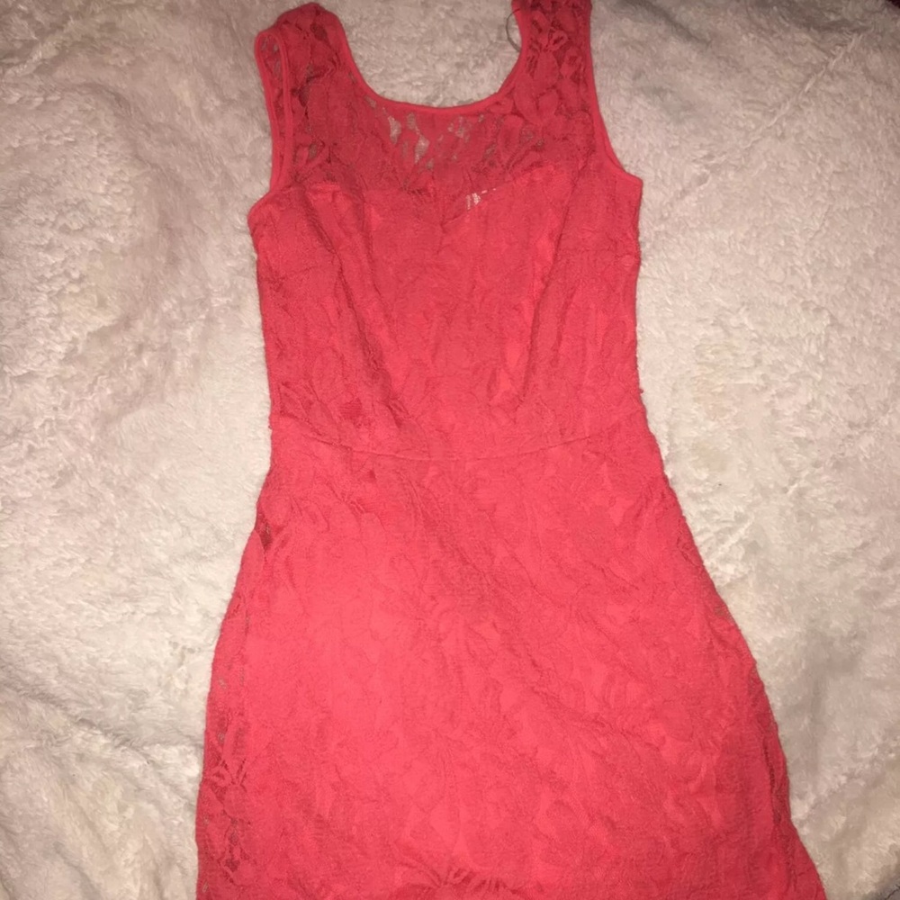 Coral Floral Mesh Dress