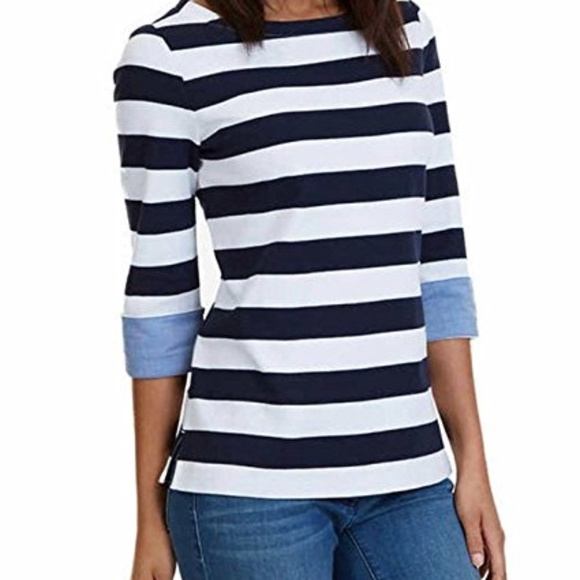 NAUTICA CHAMBRAY CASUAL CUFF TOP 3/4 SLEEVE Top - Picture 2 of 8