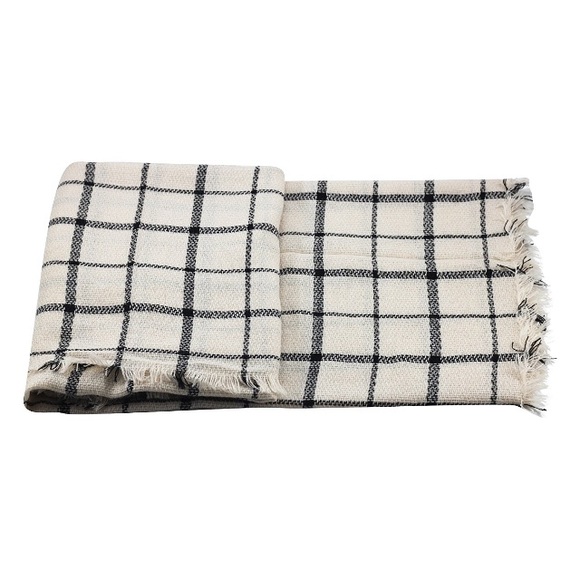 Black and Ivory Check Ultra Plush Blanket Scarf - Picture 6 of 8