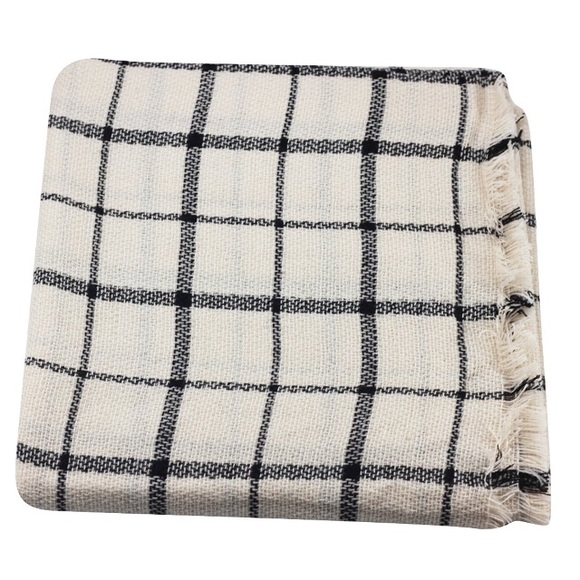 Black and Ivory Check Ultra Plush Blanket Scarf - Picture 7 of 8