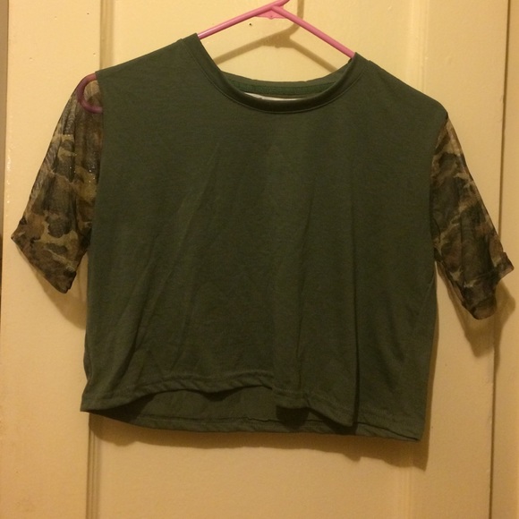 Army Green Plain Crop Top - Picture 1 of 3
