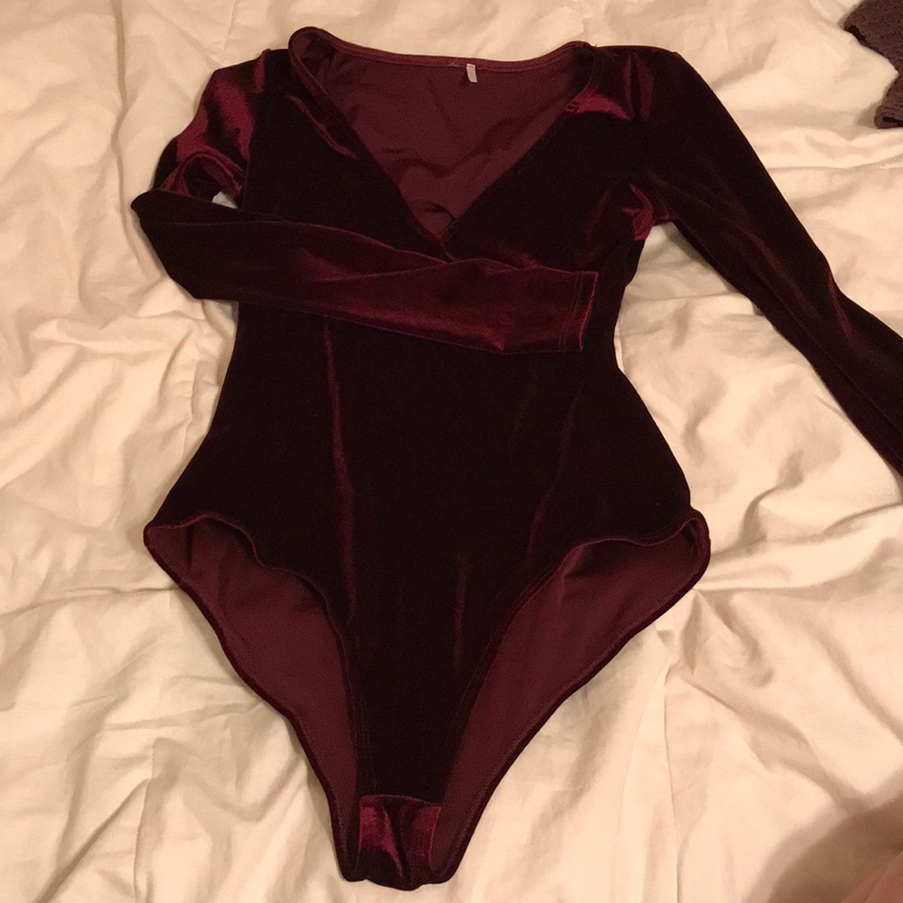 Maroon velvet bodysuit