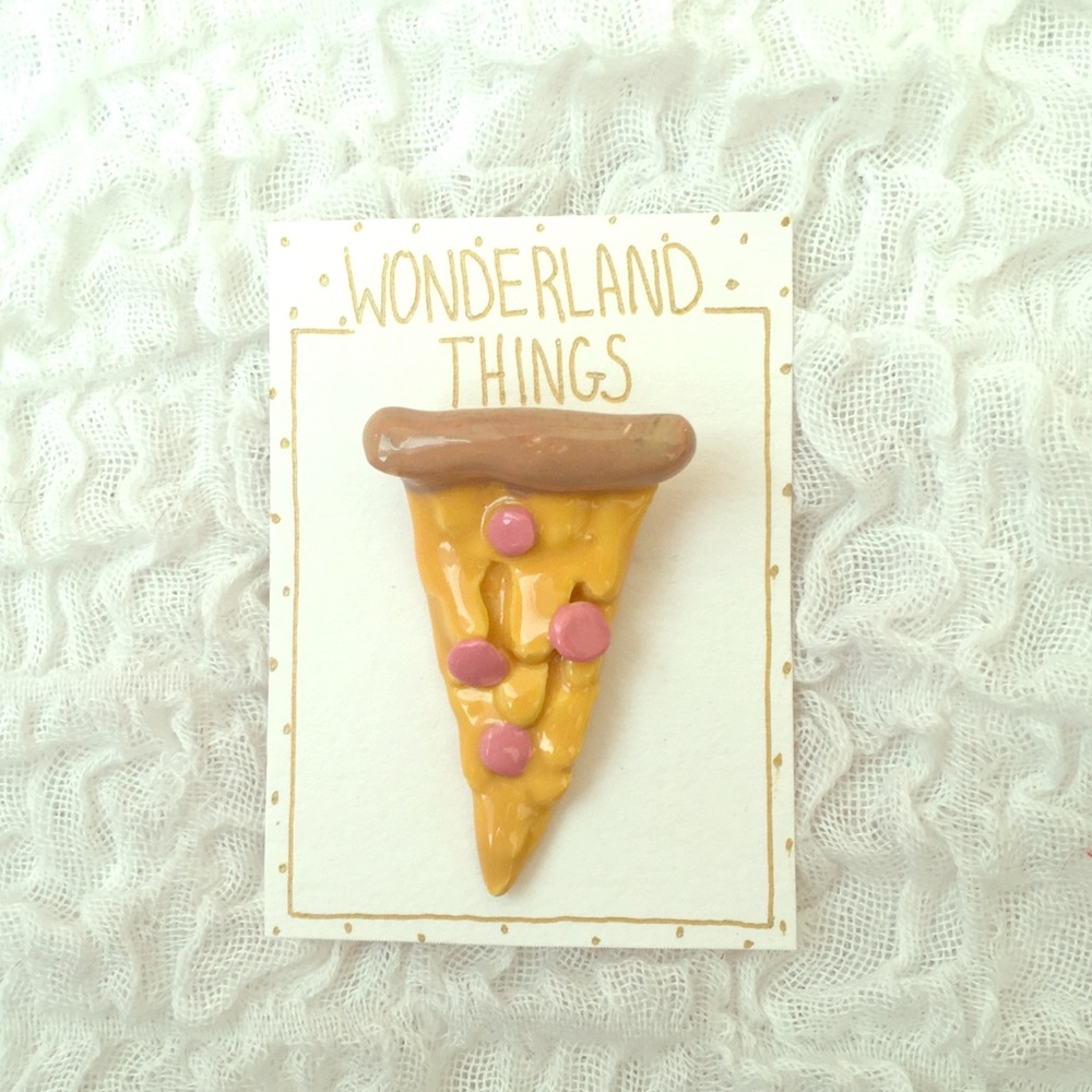 Ceramic Pizza Slice Pin Brooch - w/ Pepperoni