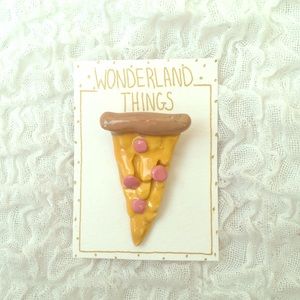 Ceramic Pizza Slice Pin Brooch - w/ Pepperoni