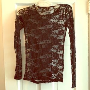 Black See Through Floral Lace Long Sleeve