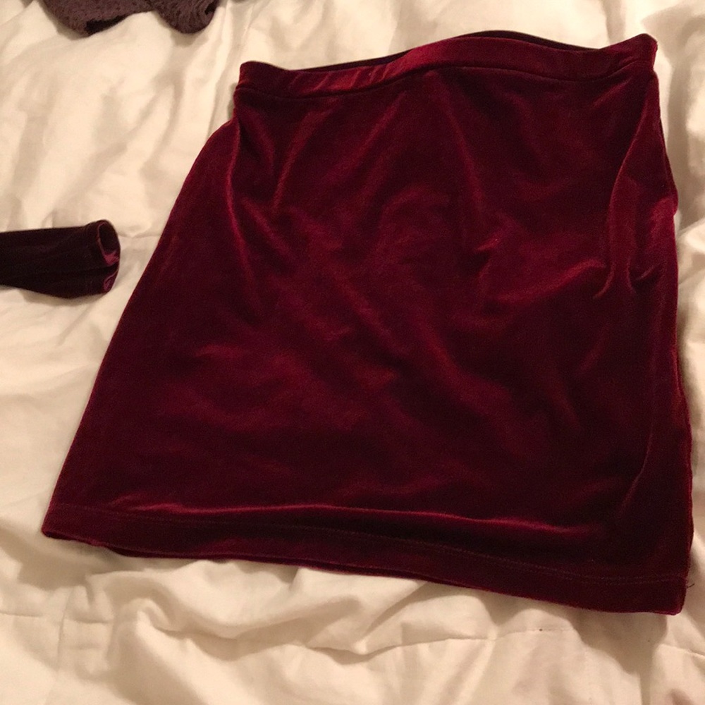 Maroon bodycon velvet skirt