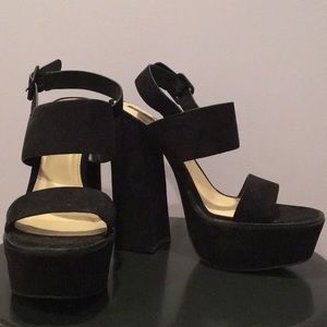 Black faux-suede 5" platform heels