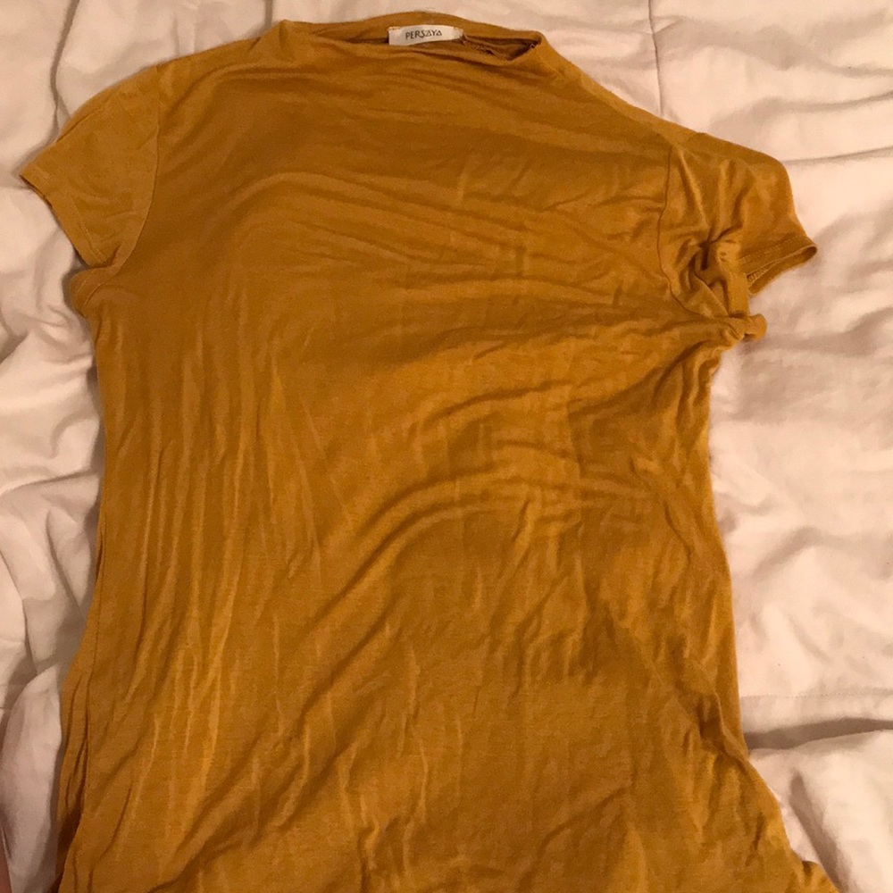 Mock neck mustard yellow shirt