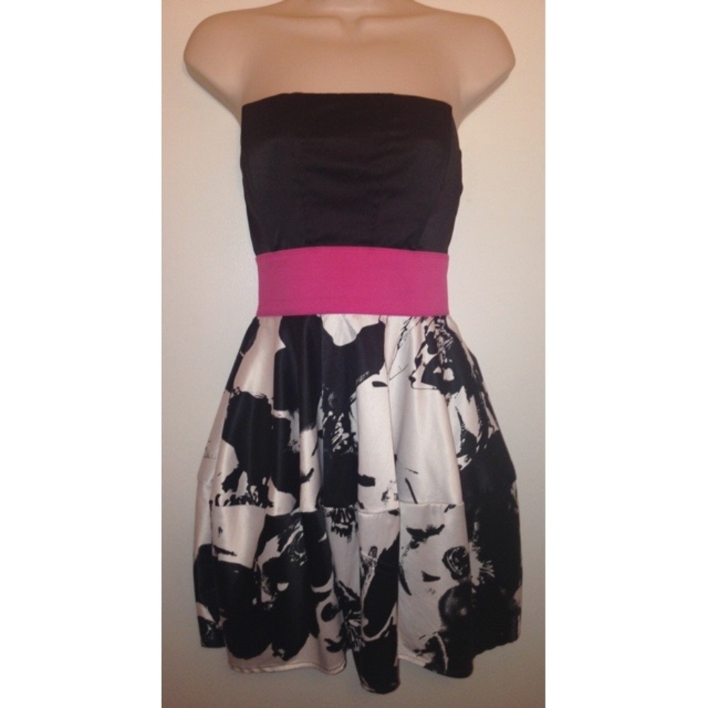 strapless satin cocktail dress