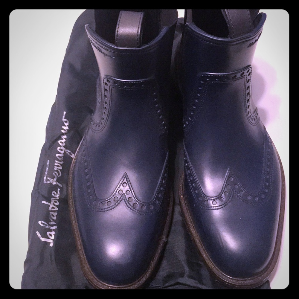 Salvatore Ferragamo “Boston” Blue Rain Boots