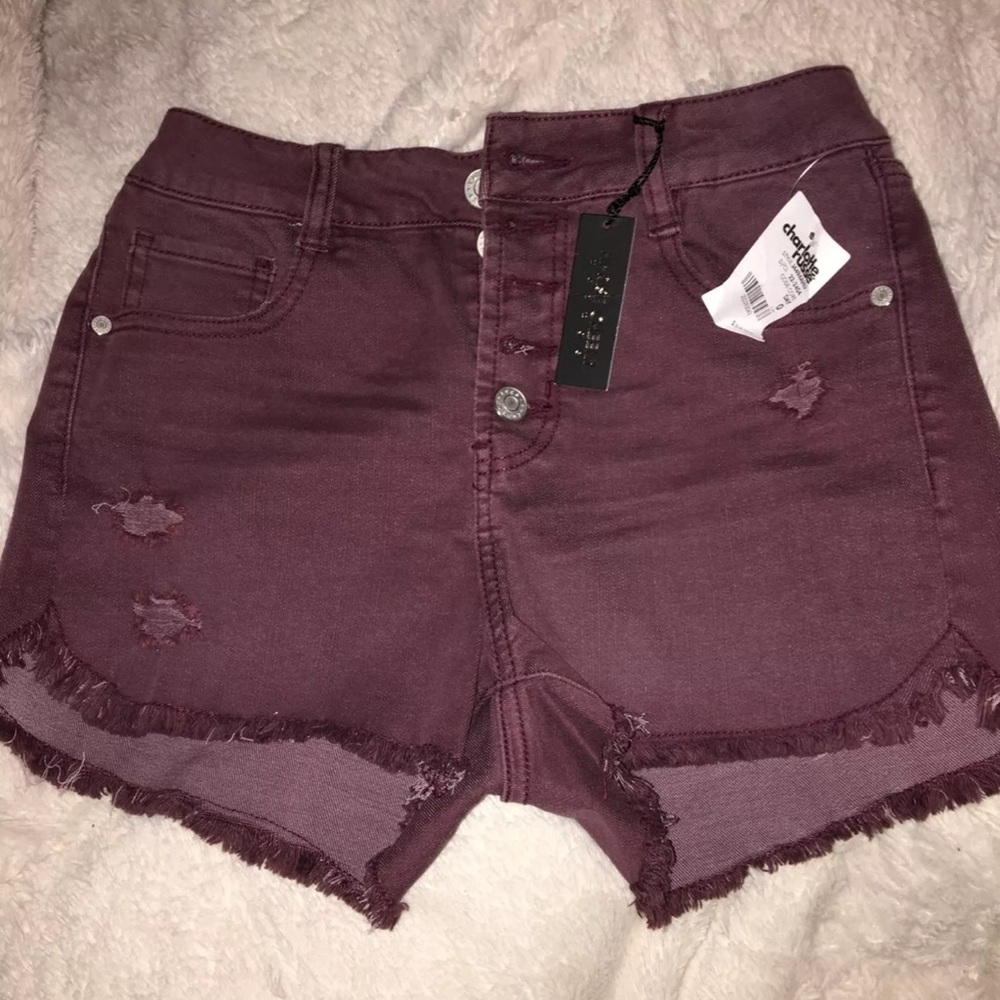 High Waisted Maroon Jean Shorts